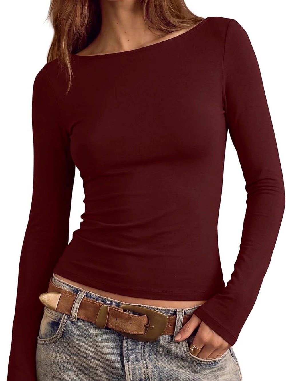 NWT 🥀 Boat Neck Slim Fit Long Sleeve Top
